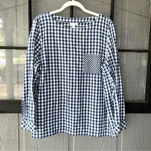 J. Jill pullover top, buttons on back, blue and white gingham, 100% cotton